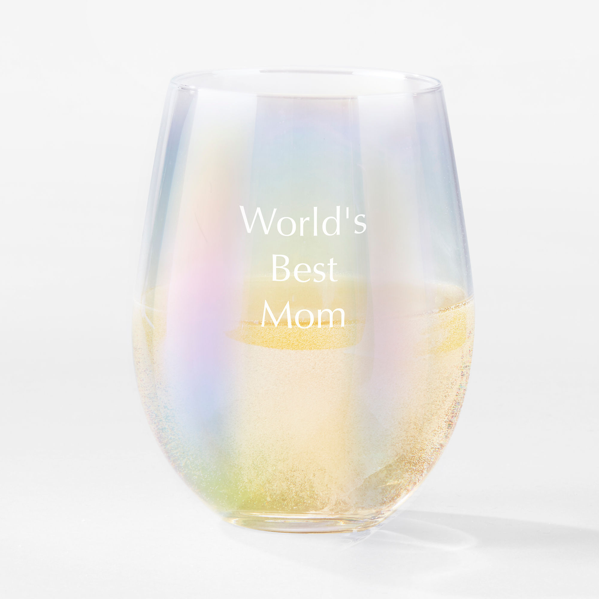 Best Mum in the world etched into pink stemless wine glass made by proper Etched