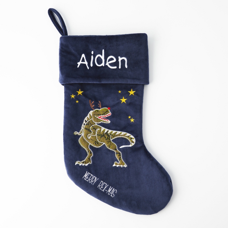 Image of Holiday T-Rex Velvet Stocking