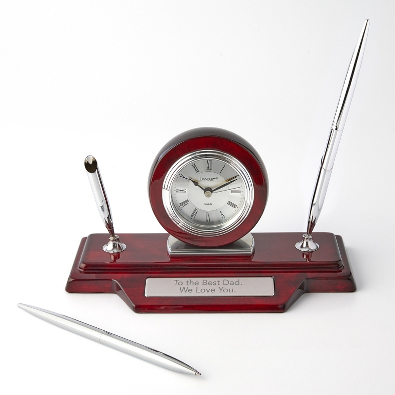 Image of Mahogany and Silver Double Pen Stand Clock