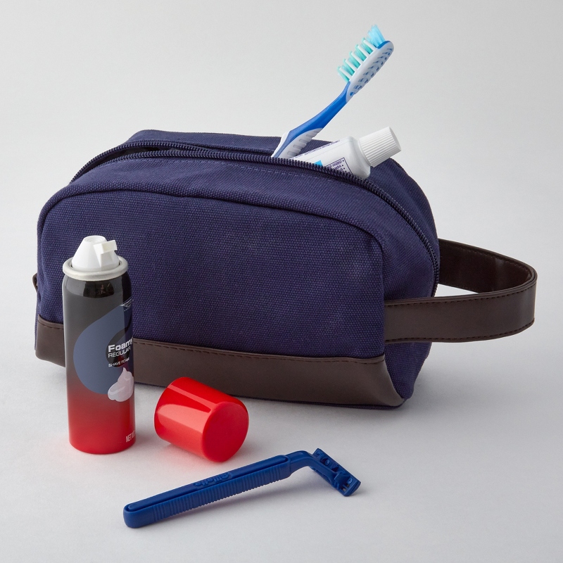 Image of Navy Canvas Leatherette Travel Sized Dopp Kit