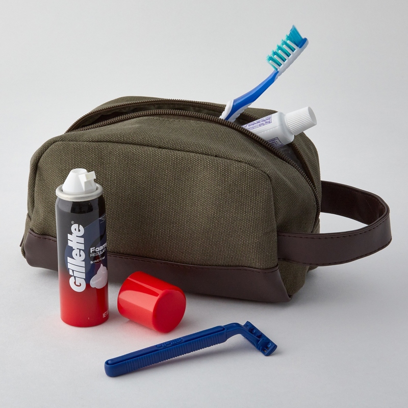 Image of Olive Canvas Leatherette Travel Sized Dopp Kit