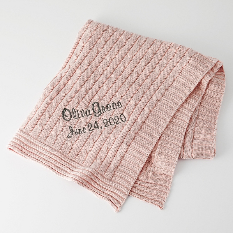 Chalk Pink Cable-Knit Cotton Baby Blanket