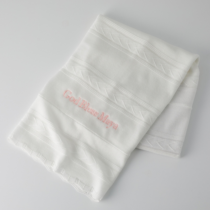 Image of White Embroidered Christening Shawl