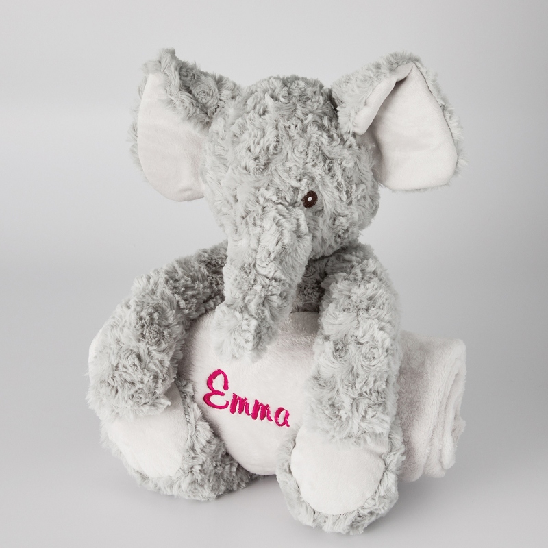 Image of Elephant Embroidered Stuffed Animal and Blanket Set