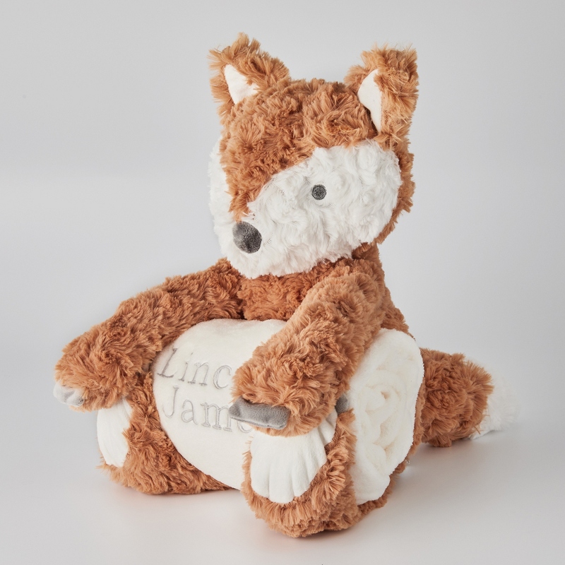 Image of Fox Embroidered Stuffed Animal and Blanket Set