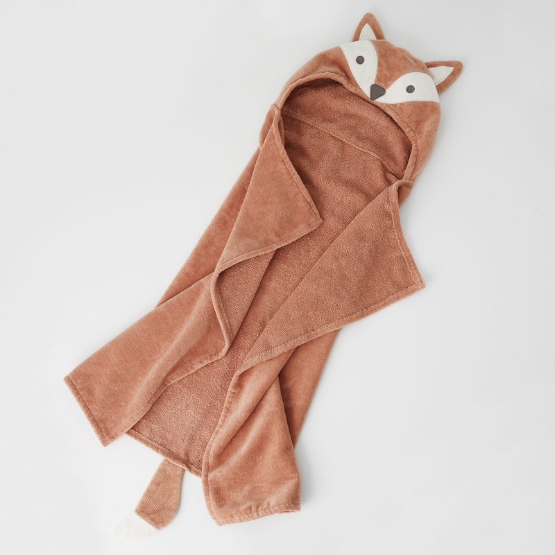 Image of Fox Hooded Embroidered Baby Bath Wrap