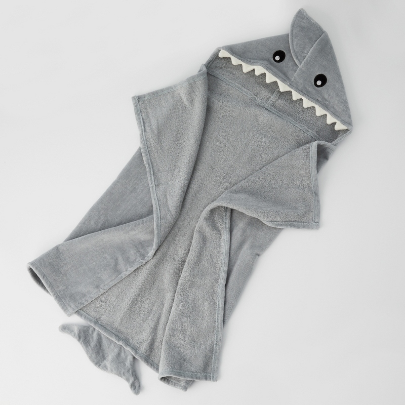 Shark Hooded Embroidered Baby Bath Wrap