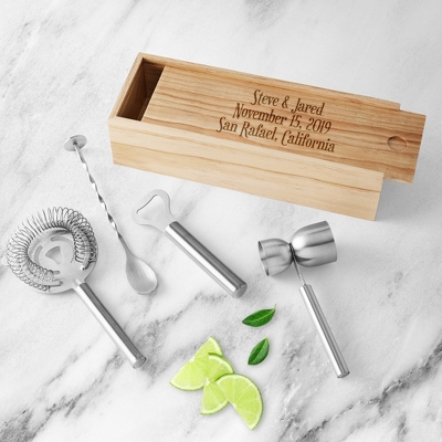 5 Piece Laser Engraved Wood Bar Tool Set