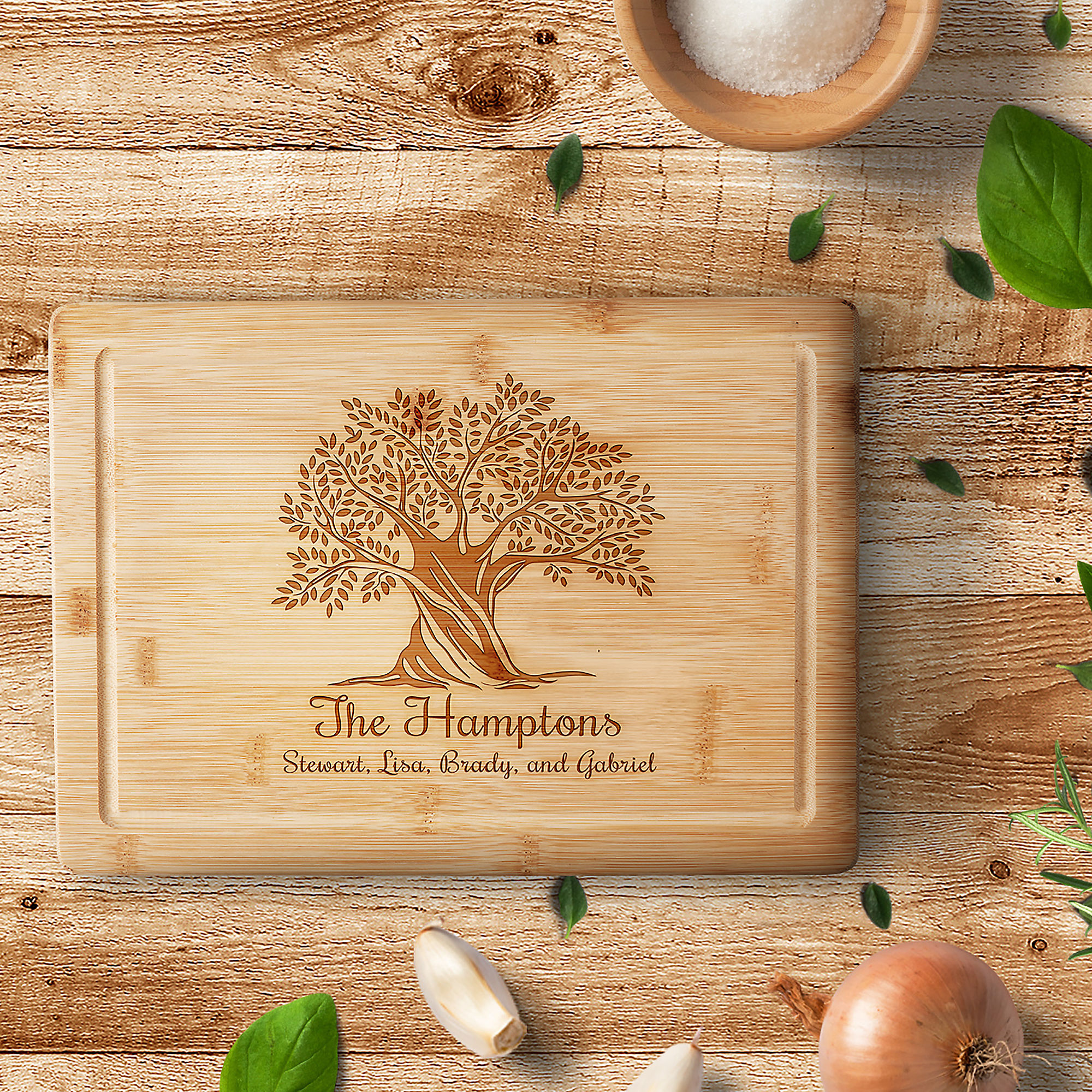 Personalised Large Solid Wood Chopping Board Engraved Word Art FamilyTree Heart 