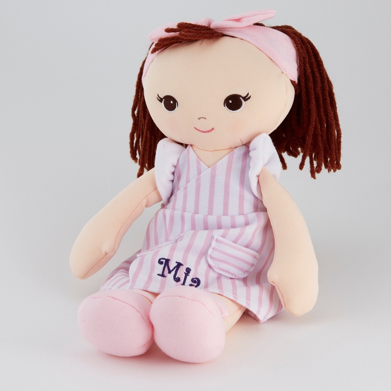 Image of Personalized Plush Toddler Doll in a Pink Stripe Dress