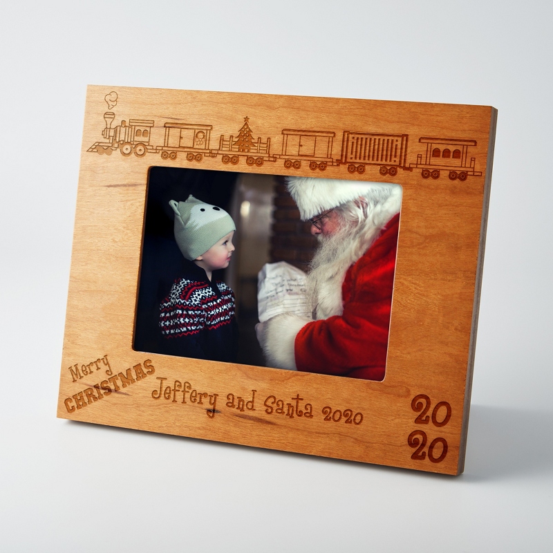 Image of Personalized Christmas Train Cherry Wood Frame