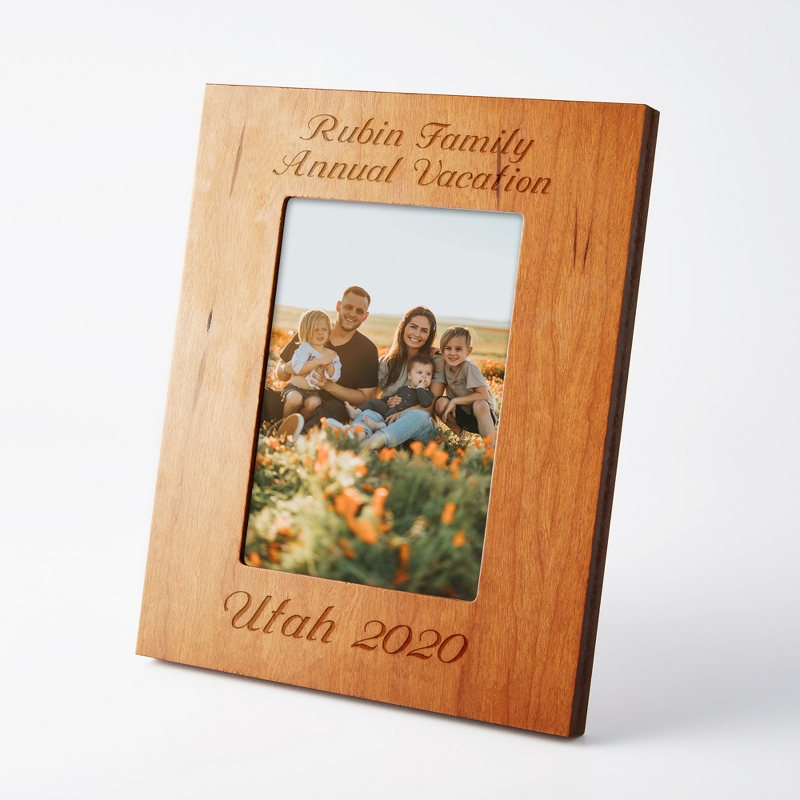 Image of Laser Engraved Personalized Portrait Cherry Wood Frame