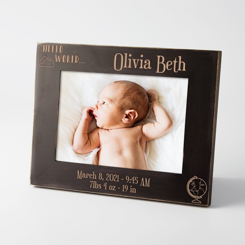 Image of Black Pinewood Personalized New Baby Frame