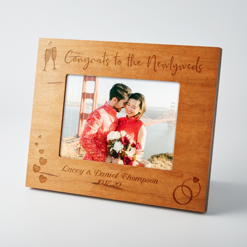 Image of Personalized Newlyweds Cherry Wood Frame