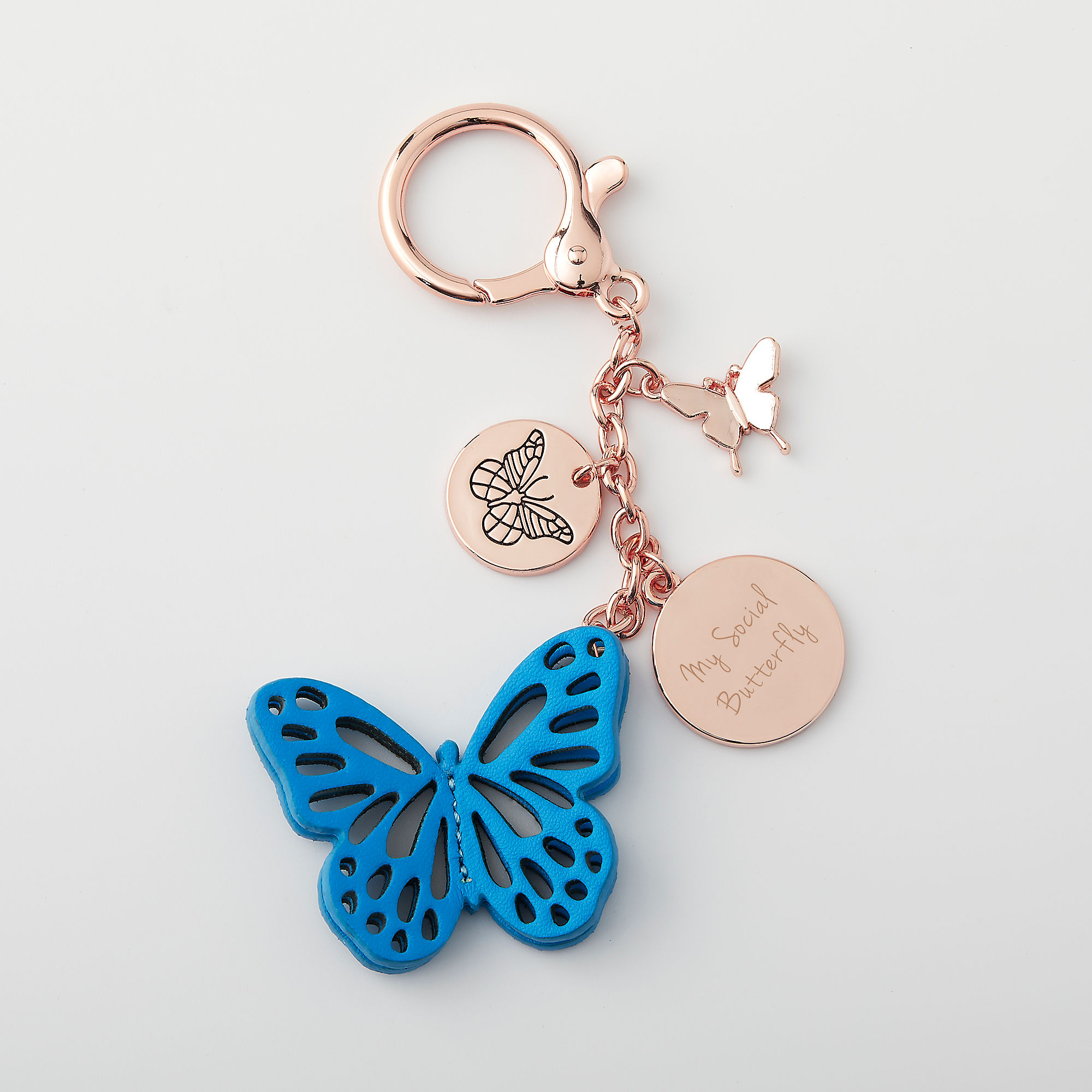 Personalised Silver Rhinestone Butterfly & Letter/Initial Charm Keyring Gift 