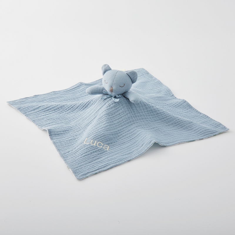 Stone Blue Bear Organic Baby Security Blanket