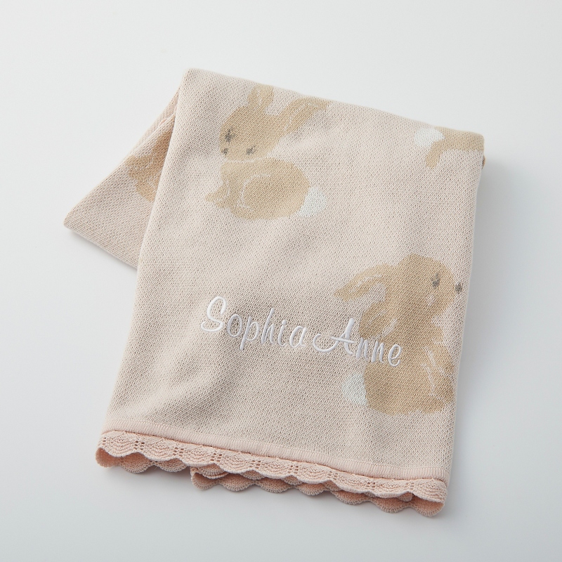 Bunny Cotton Knit Personalized Baby Blanket