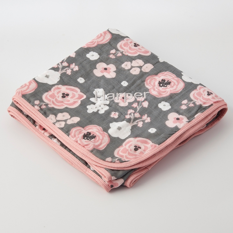 Personalized Flower Muslin Blanket