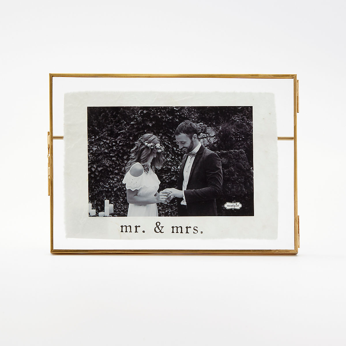 4 x 6 Off White Wedding Keepsake Picture Frame with Intertwined Rings and Flowers 