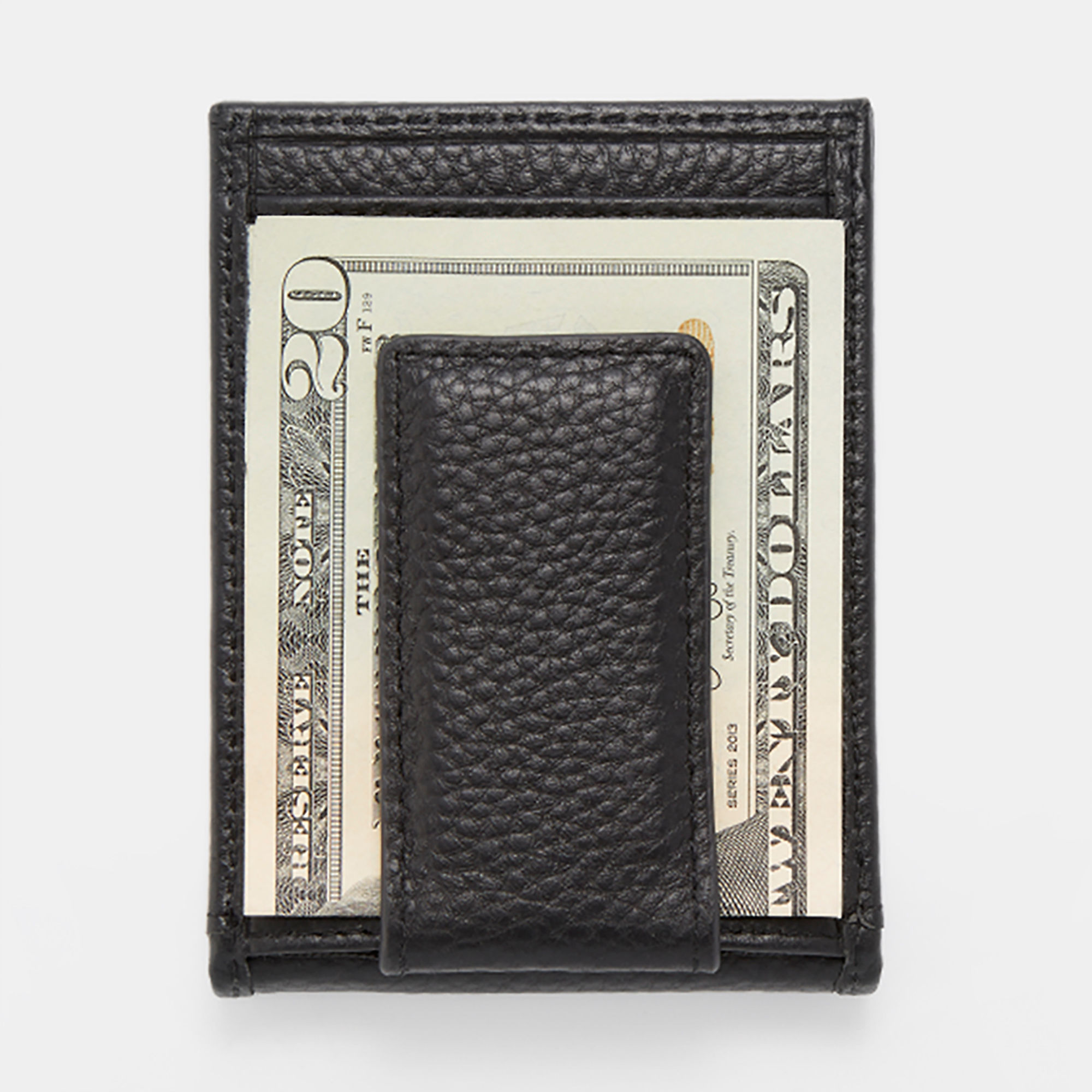 Genuine Leather Magnetic Money Clip Front Pocket Black Mens Wallet