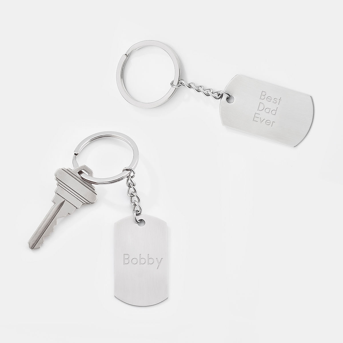 PERSONALIZED SILVER STAINLESS STEEL DOG TAG KEYCHAIN CUSTOM ENGRAVED KEY CHAIN