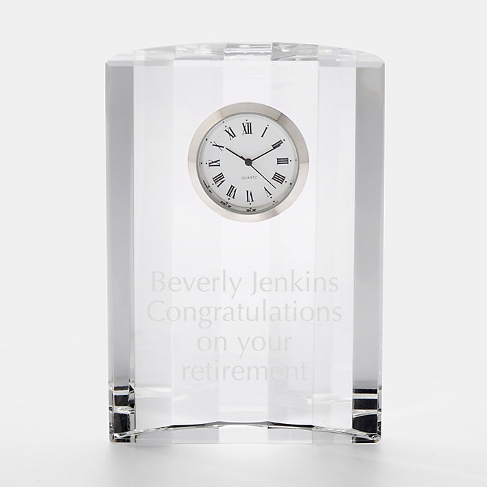 Engraved Love Is Timeless Crystal Glass Mantel Clock in Gift Box 
