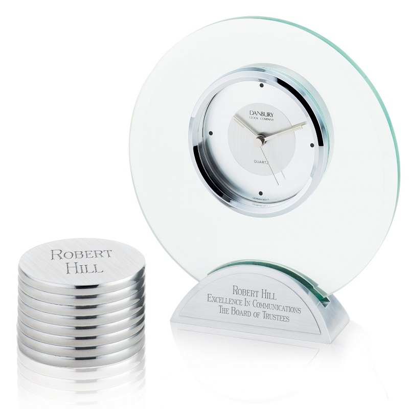 Image of Round Glass Clock and Paperweight