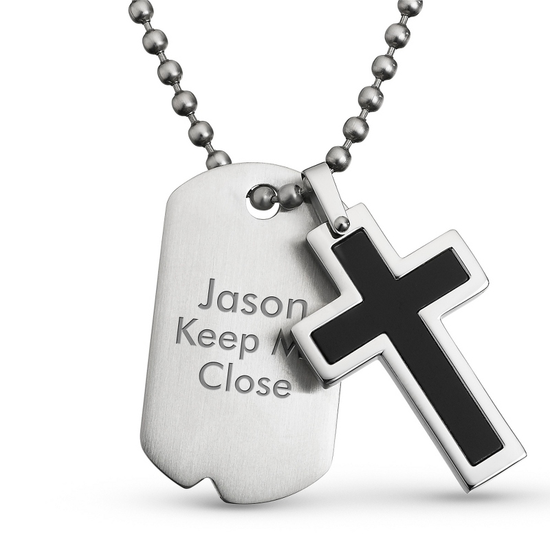 Image of Black Cross Dog Tag Pendant- Vertical