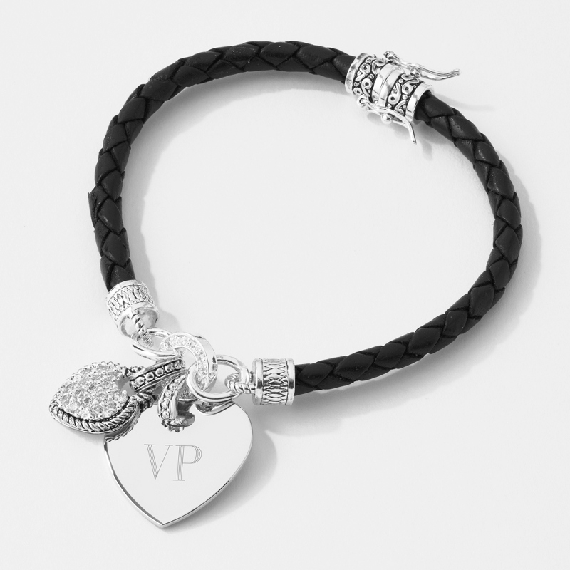 Image of Black Braided Leather Heart Bracelet