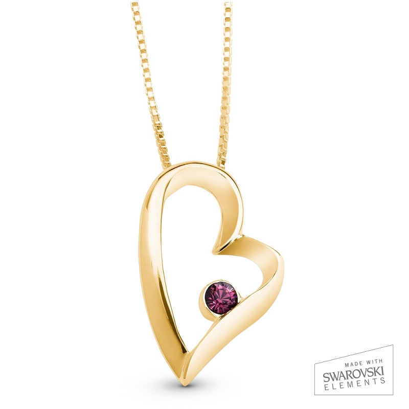 Image of Gold-Plated Sterling Heart 1-Birthstone Necklace