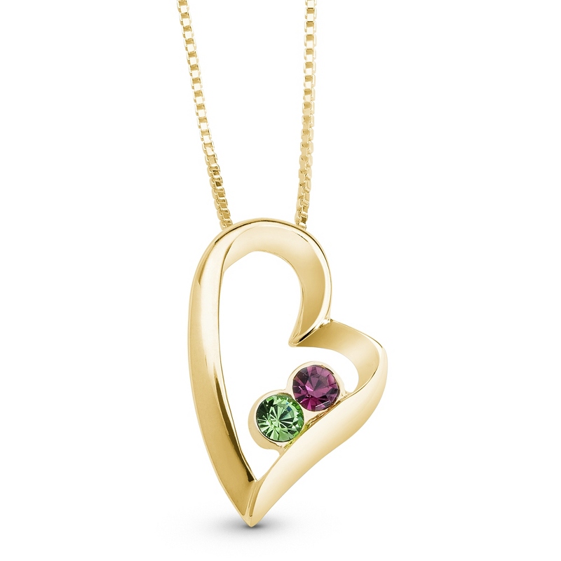 Image of Gold-Plated Sterling Heart 2-Birthstone Necklace