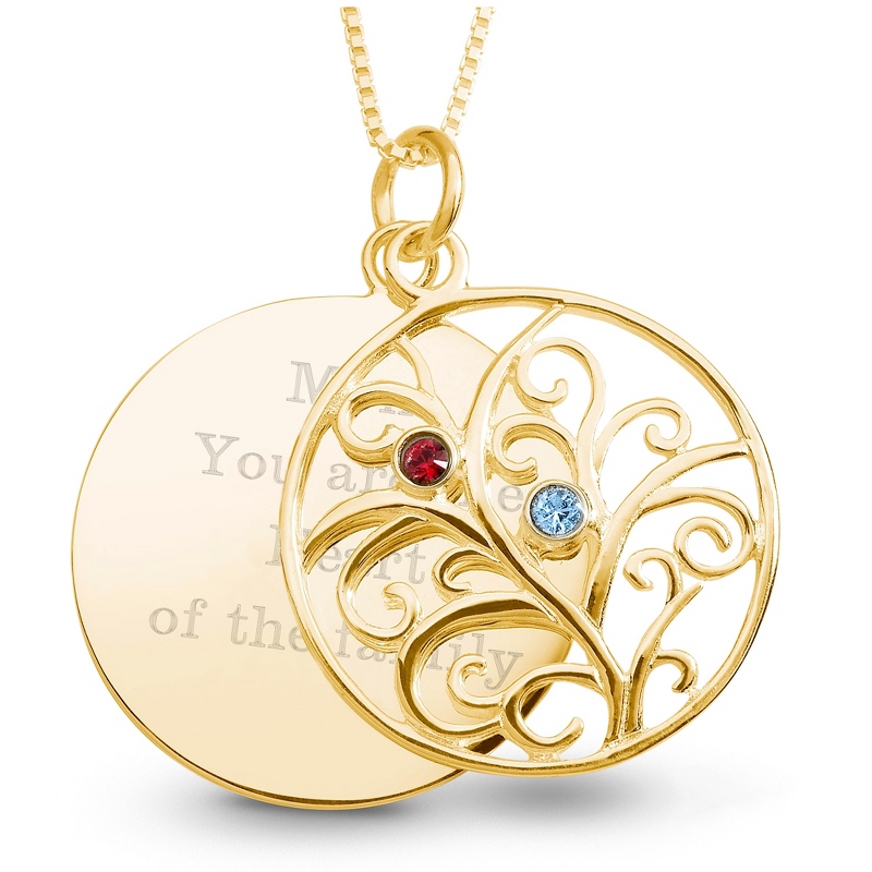 Image of Gold-Plated Sterling Circle Family 2-Birthstone Necklace