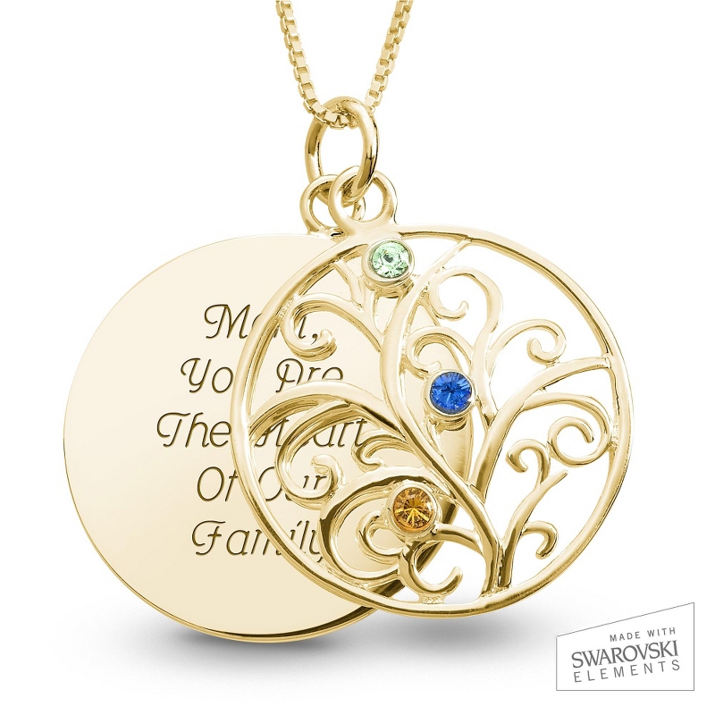 Image of Gold-Plated Sterling Circle Family 3-Birthstone Necklace