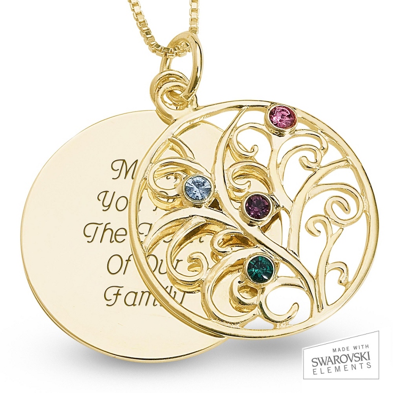 Image of Gold-Plated Sterling Circle Family 4-Birthstone Necklace