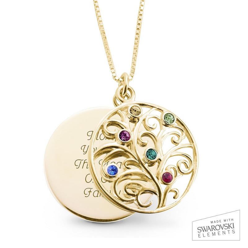 Image of Gold-Plated Sterling Circle Family 6-Birthstone Necklace