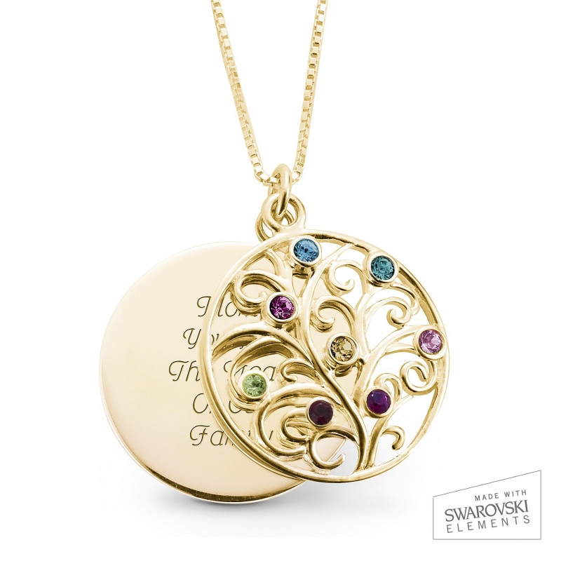 Image of Gold-Plated Sterling Circle Family 8-Birthstone Necklace