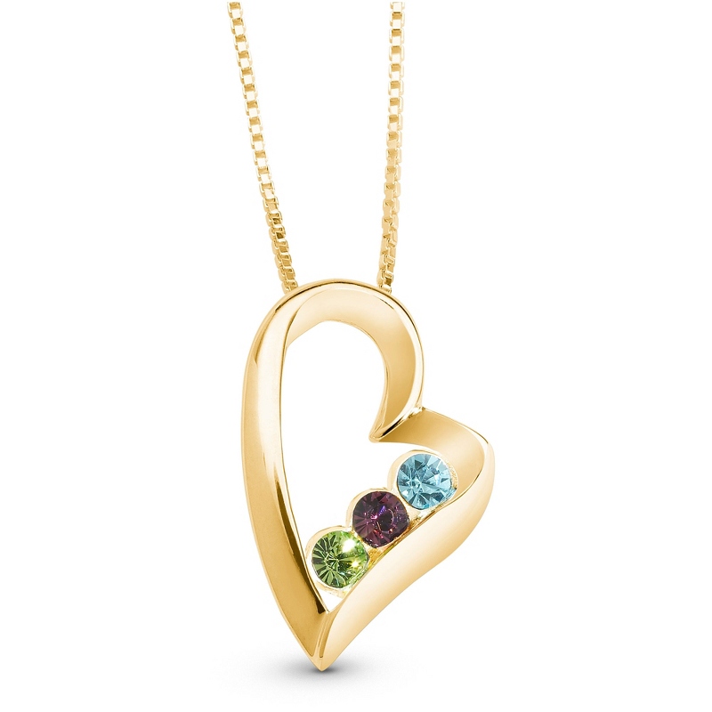 Image of Gold-Plated Sterling Heart 3-Birthstone Necklace