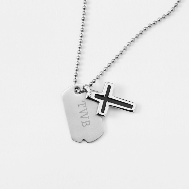 Image of Boys Black Cross Dog Tag - Vertical