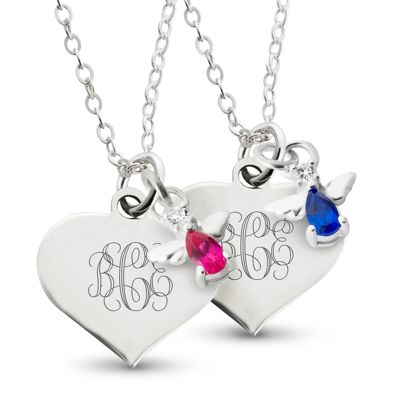 Image of Girls Sterling Silver Angel Birthstone Necklaces