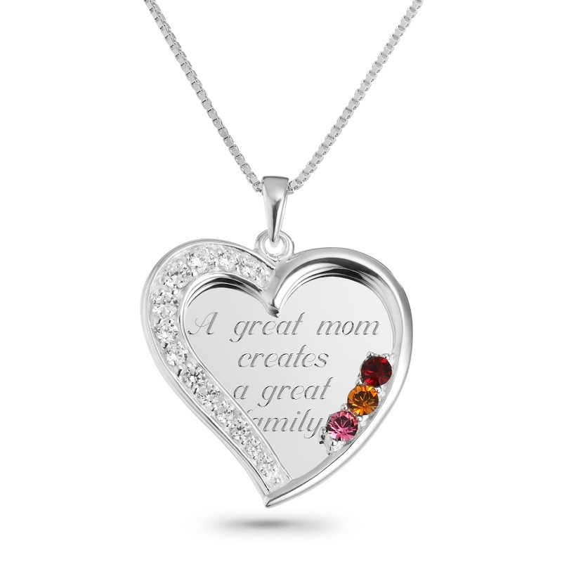 Image of 3 Stone Sterling Swing Heart Necklace