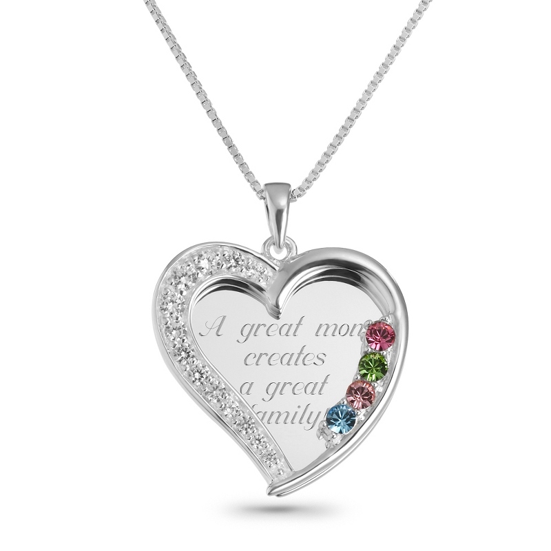 Image of 4 Stone Sterling Swing Heart Necklace