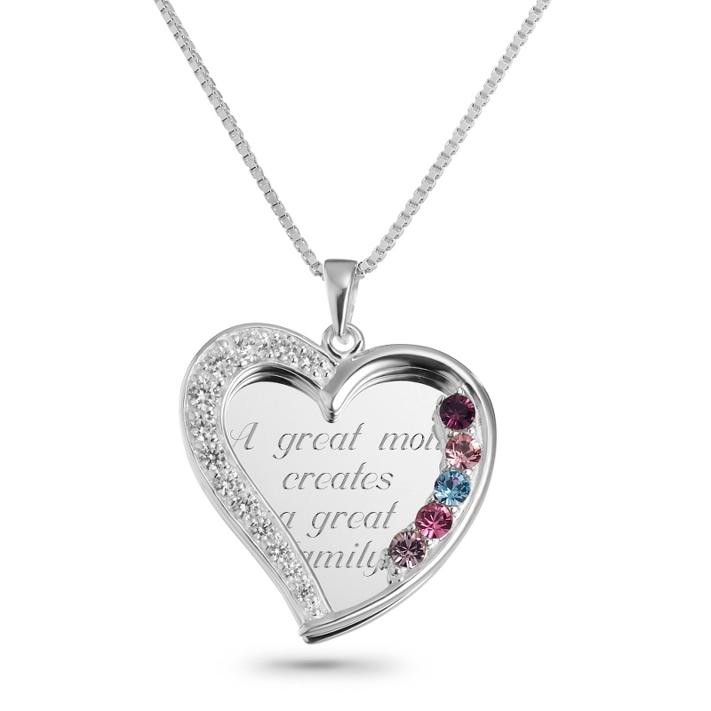 Image of 5 Stone Sterling Swing Heart Necklace