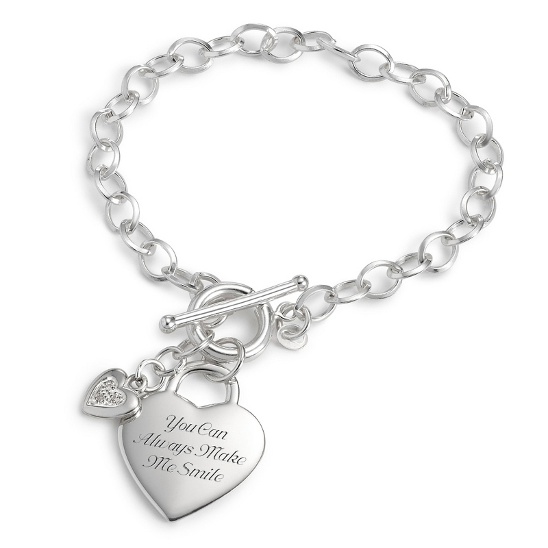 Image of Sterling Silver Diamond Accent Heart Bracelet