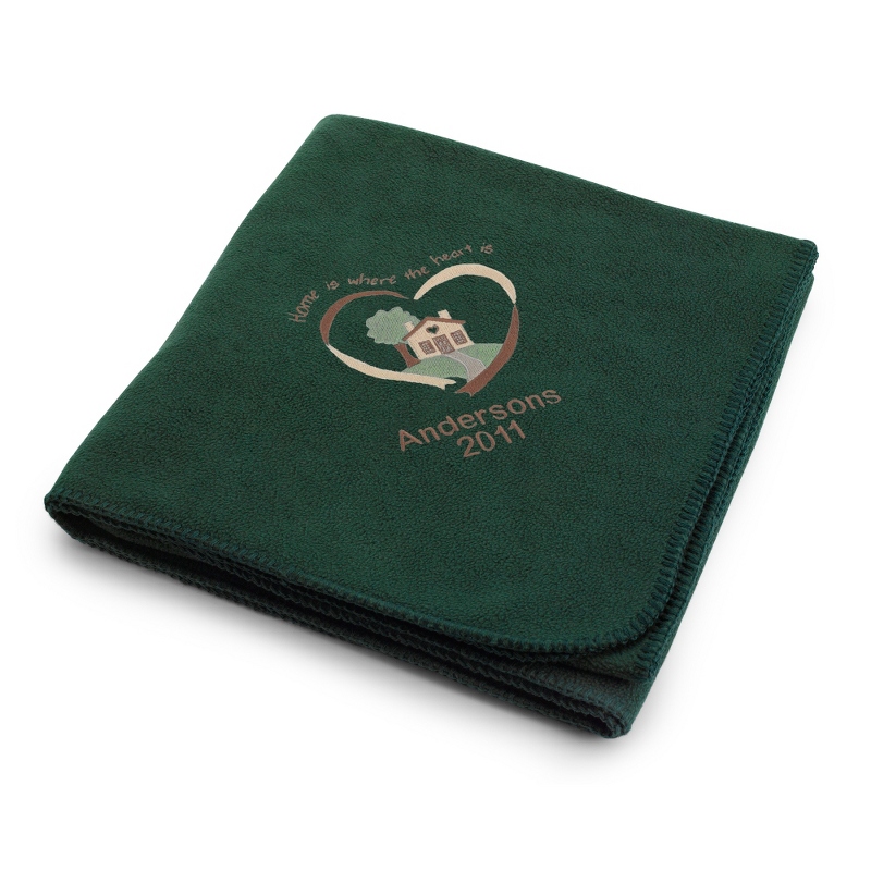 Image of Forest Green Home Is Where The Heart Is Fleece Blanket