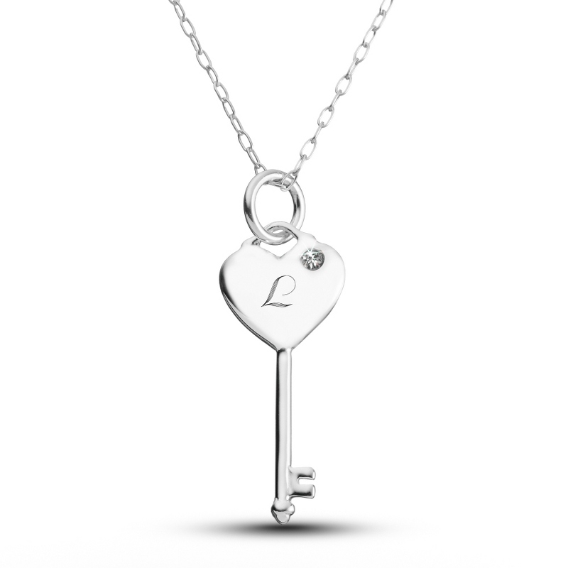 Image of Girl's Sterling Silver Birthstone Key Necklaces