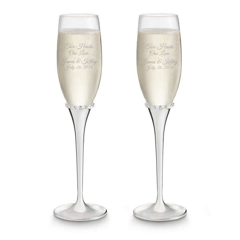 Image of Princess Silver Crystal-Band Champagne Flutes