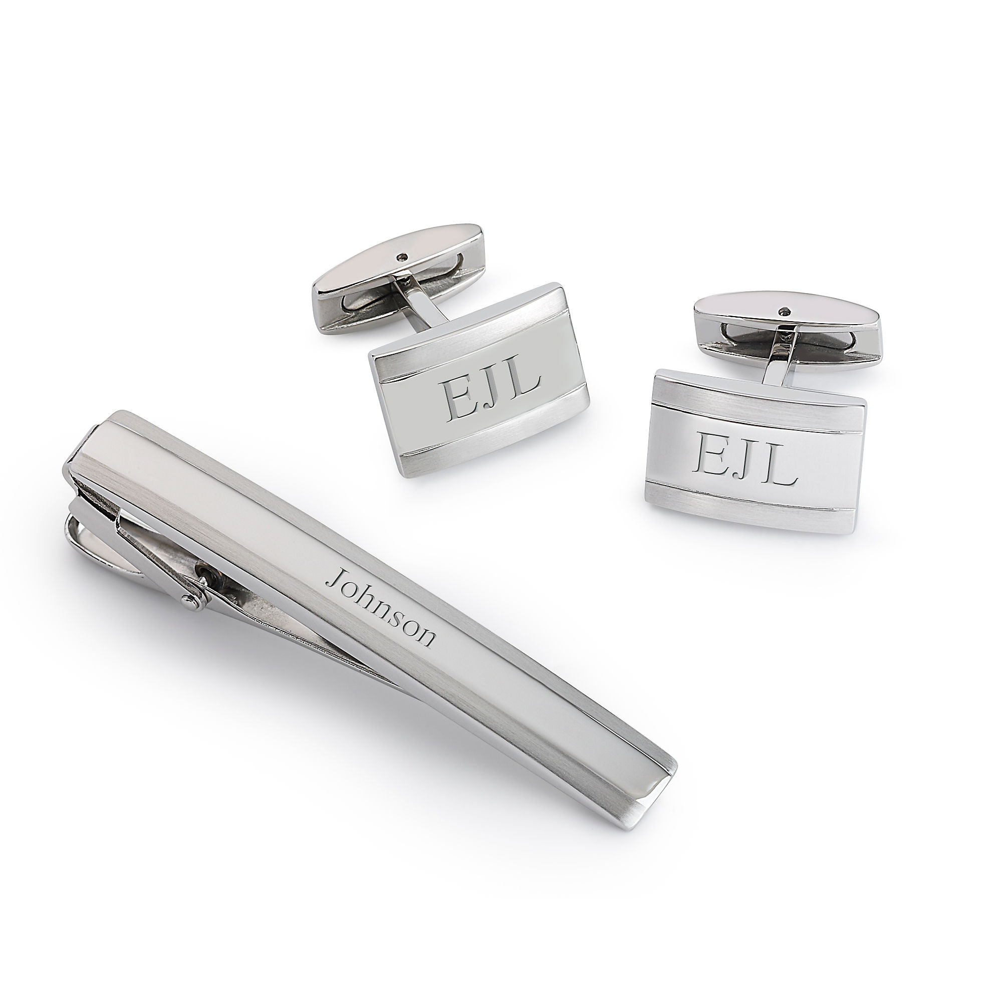 Things Remembered Personalized Stainless Steel Tie Clip and Cuff Links Set with Engraving Included 