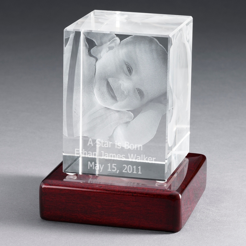 Image of 4 Photo Crystal with Rosewood Base