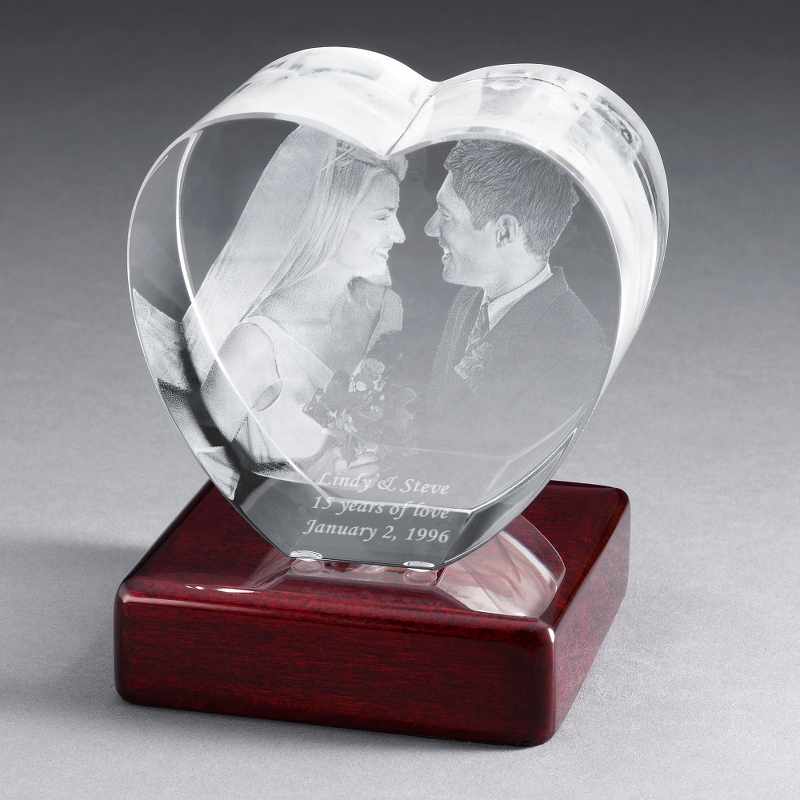 Image of Heart Photo Crystal with Rosewood Base