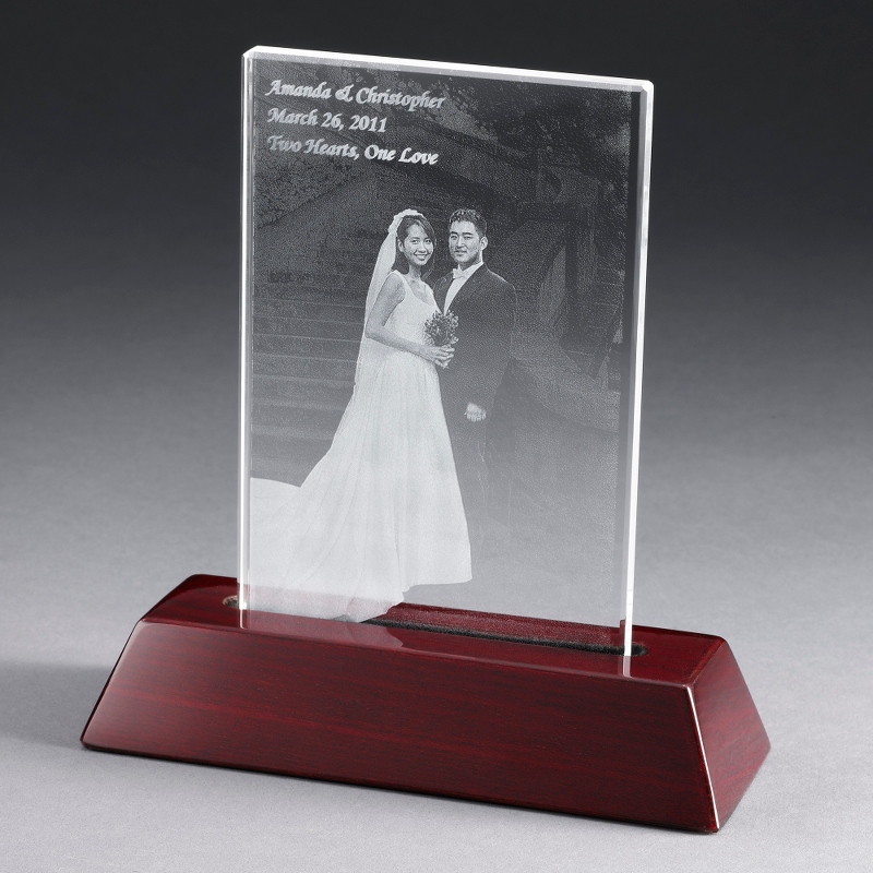 Image of Portrait Flat Photo Crystal with Rosewood Base